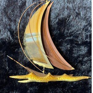 Vintage Brass & Copper Sailboat Sculpture Wall Plaque Hanging Art 8" Tall